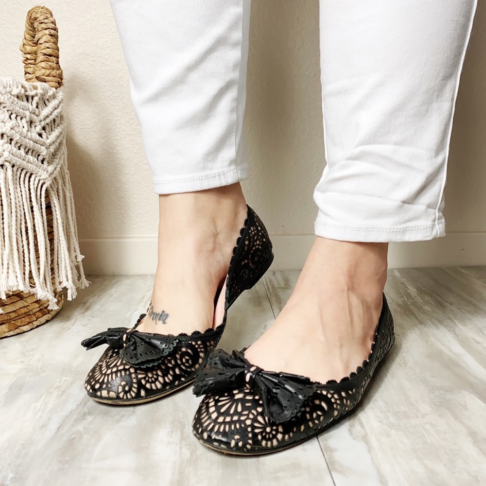 Christian Dior Black Nude Leather Bow Flats